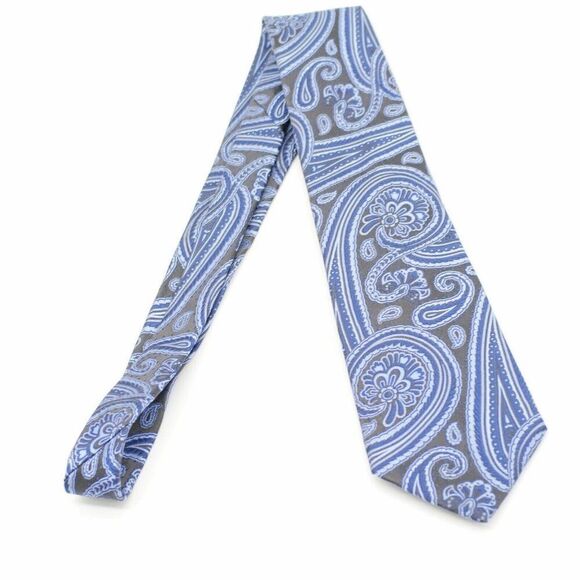 Express Design Studio Pewter Brown‎ Blue Paisley Woven Silk Tie - Picture 7 of 7